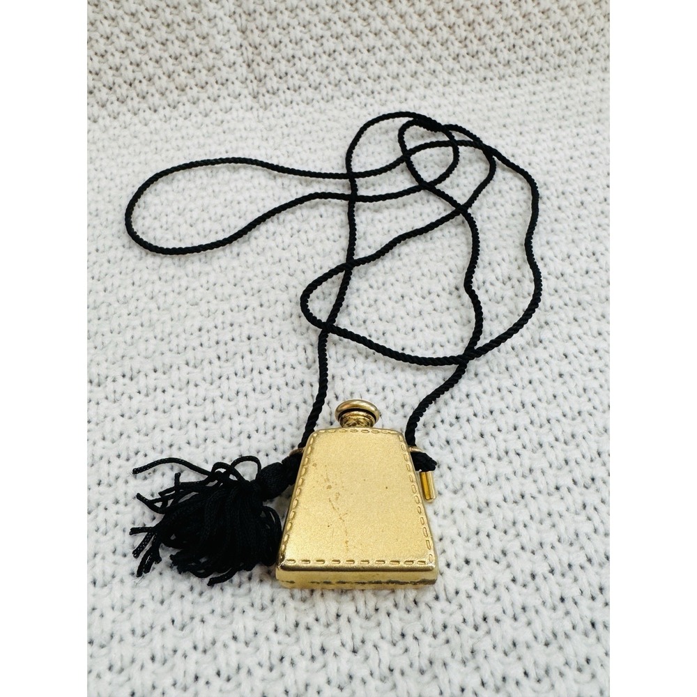 Vintage 1980s Debbie J Palmer Gold Tone Perfume Flask Pendant Necklace 36"